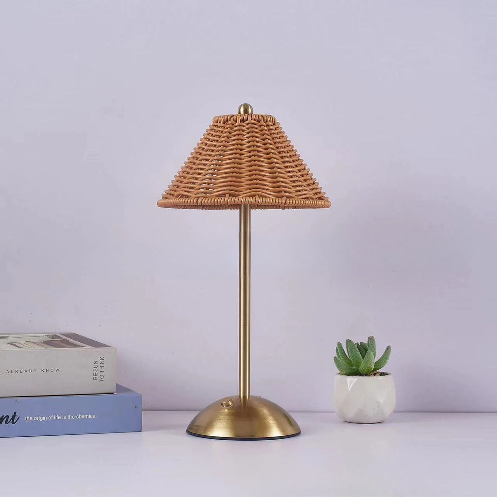 Cordless rechargeable rattan table lamp – view 3