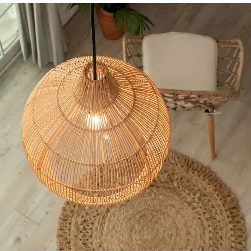 Retro woven rattan pendant light – view 2