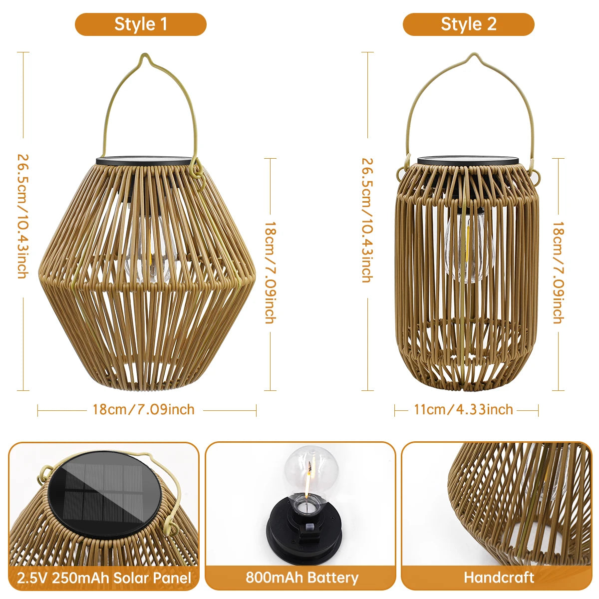 Lanterne solaire Luciole effet rotin