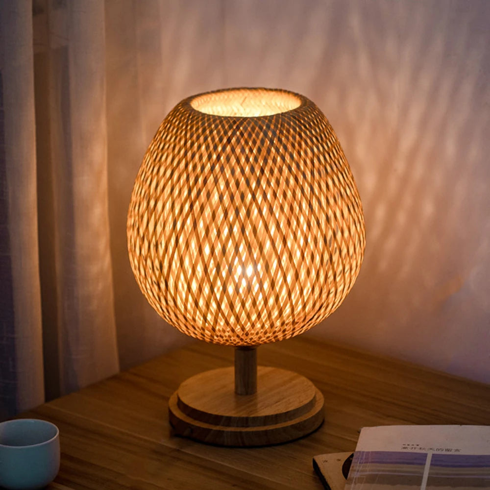 Lanterne woven bamboo bedside table lamp – view 4