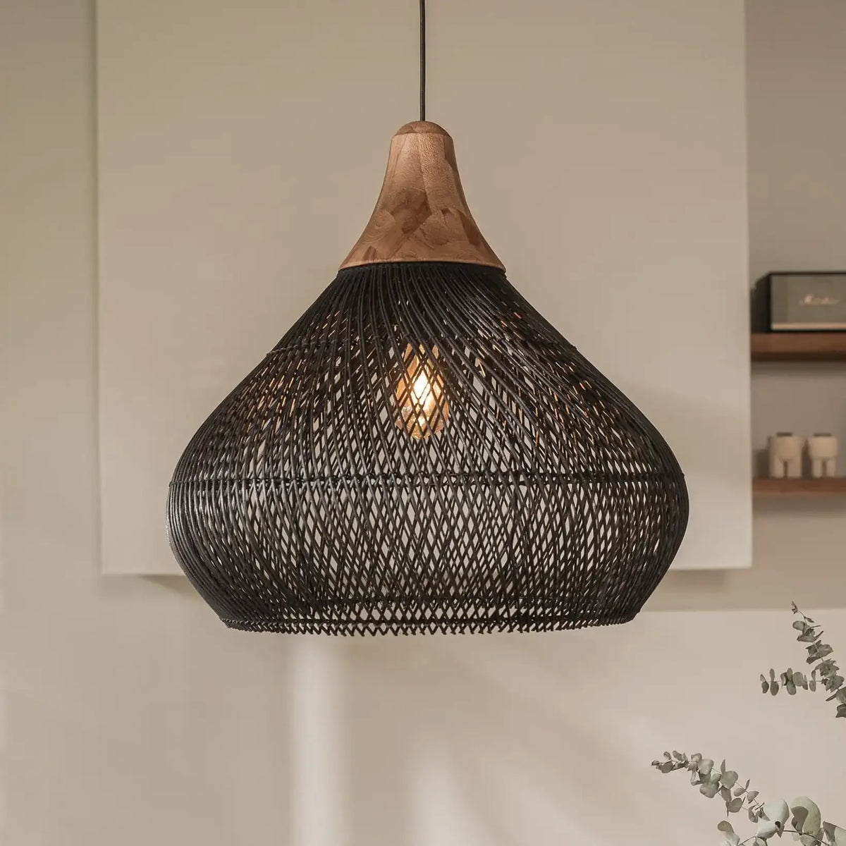 Panier Goutte rattan and wood pendant light – Maison Liane