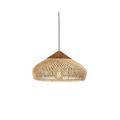Panier Saucer rattan and wood pendant light on a white background – Maison Liane