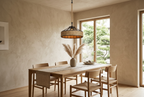 Hana Rope jute pendant light above an oak dining table in a Japandi dining room