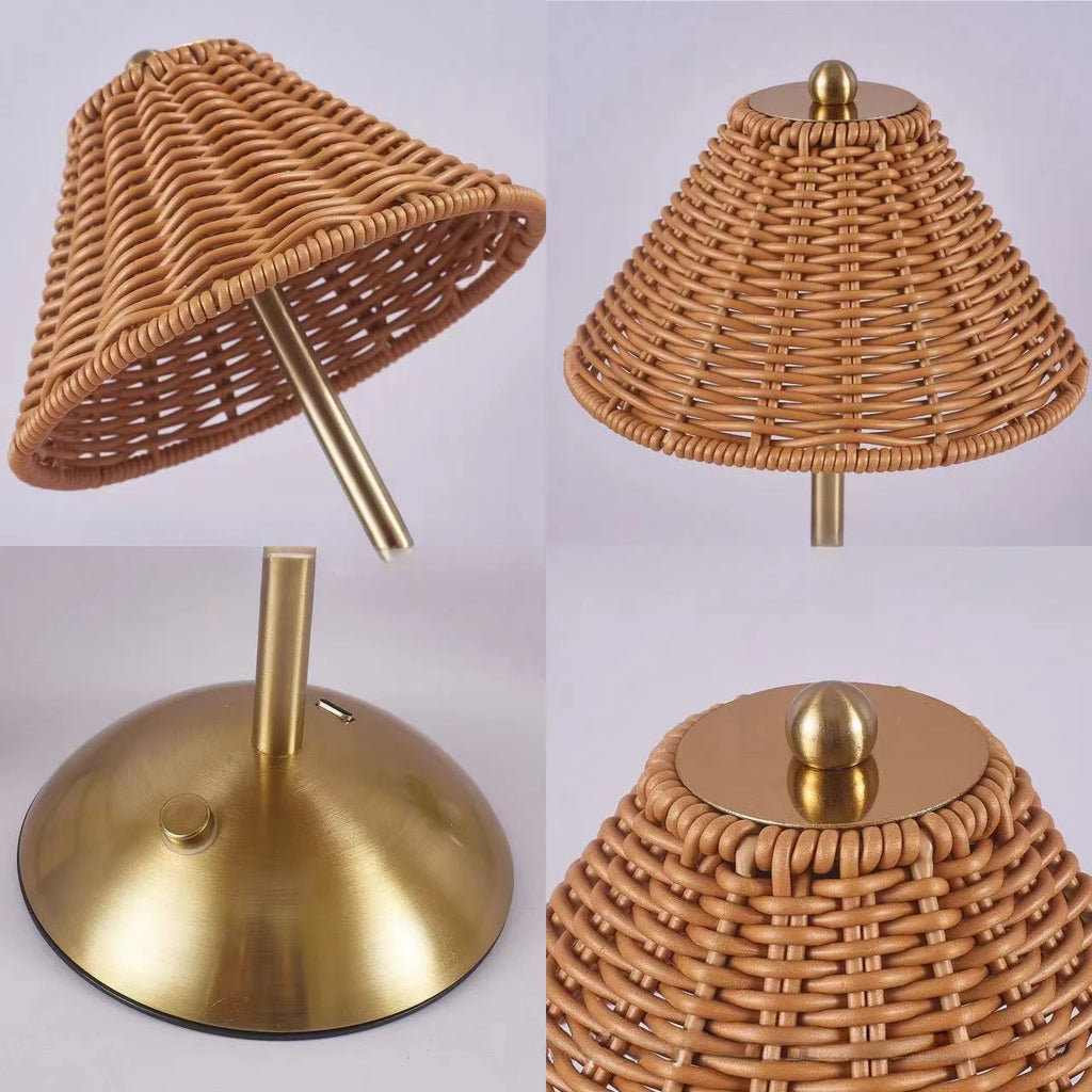 Cordless rechargeable rattan table lamp – view 4
