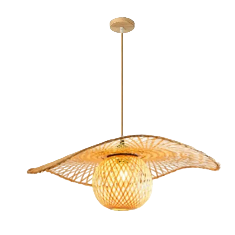 Hana Capeline woven bamboo pendant light on a white background – Maison Liane