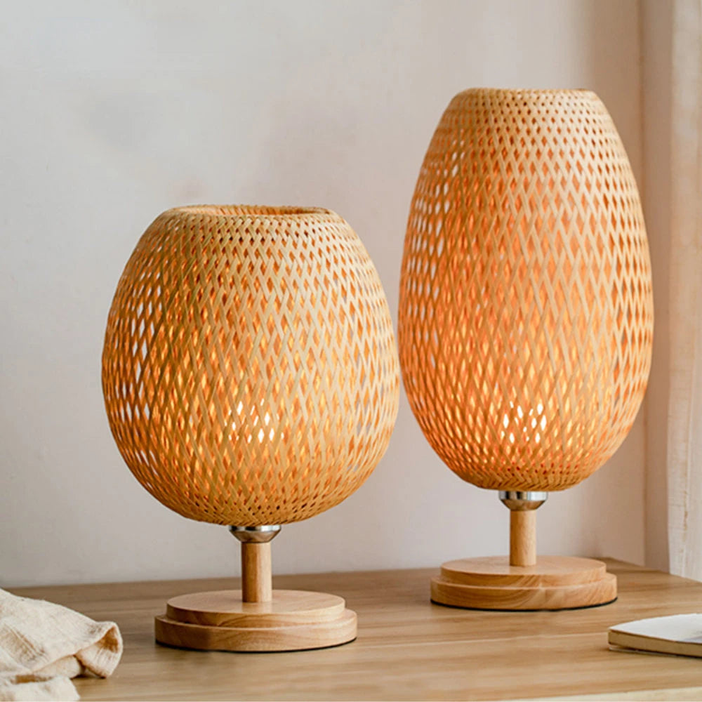 Lanterne woven bamboo bedside table lamp – view 2