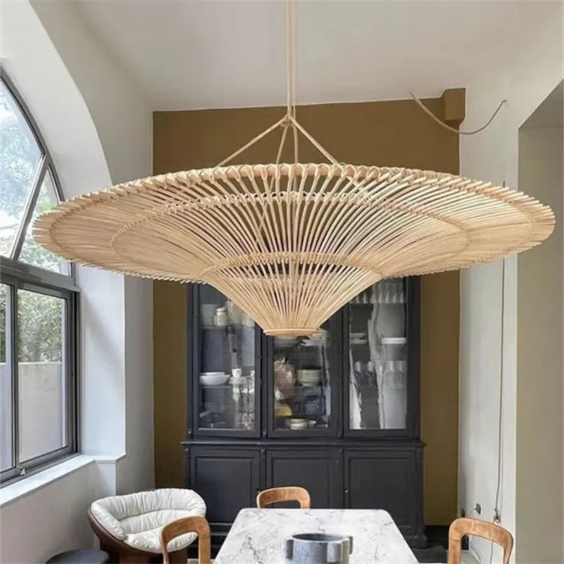 Wabi-Sabi wide rattan pendant light – view 3