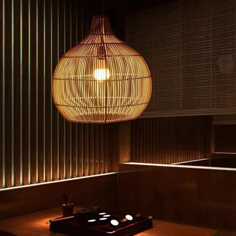 Retro woven rattan pendant light – view 6