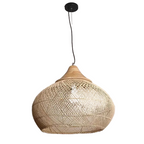 Panier Goutte natural rattan and wood pendant light on a white background – Maison Liane
