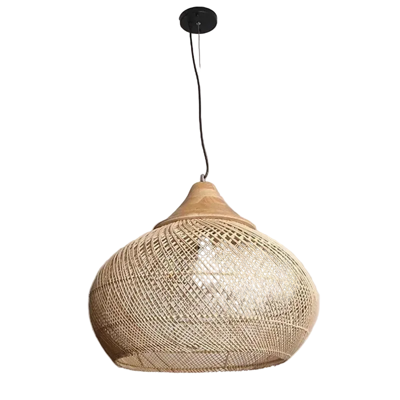 Panier Goutte natural rattan and wood pendant light on a white background – Maison Liane