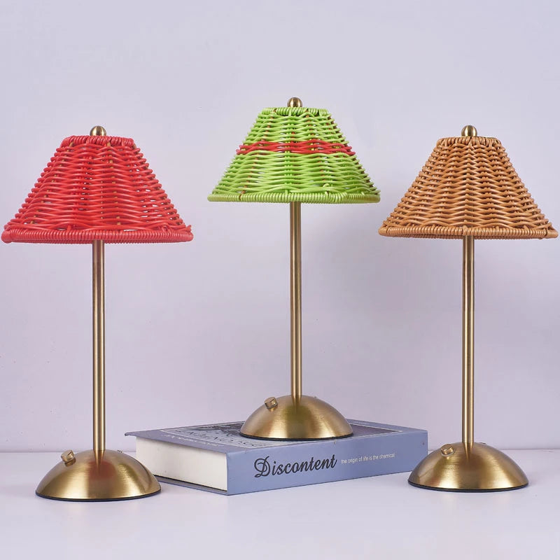Cordless rechargeable rattan table lamp – view 2