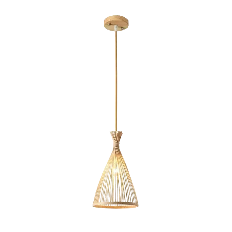 Hana Cone woven bamboo pendant light on a white background – Maison Liane