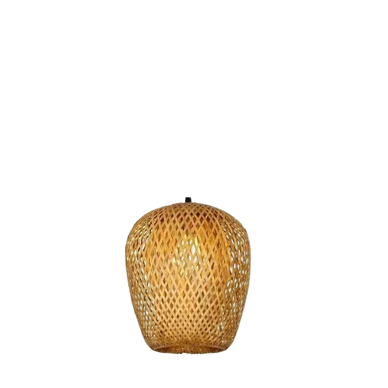 Hana Oval woven bamboo pendant lampshade on a white background – Maison Liane