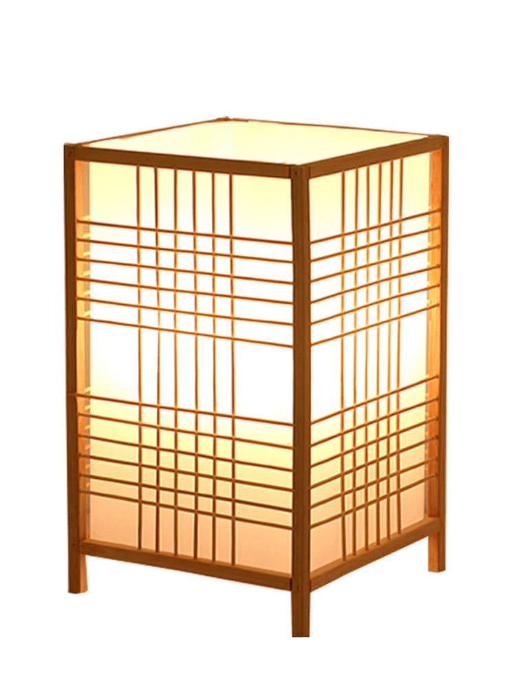Andon Japanese bamboo table lamp with paper diffuser on a white background – Maison Liane