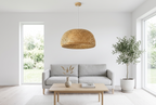 Nido woven bamboo pendant light in a bright Scandinavian living room