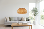 Hana Dome woven bamboo pendant light in a bright Scandinavian living room
