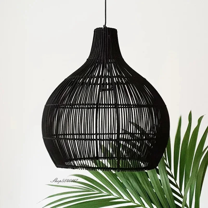 Retro woven rattan pendant light – view 7