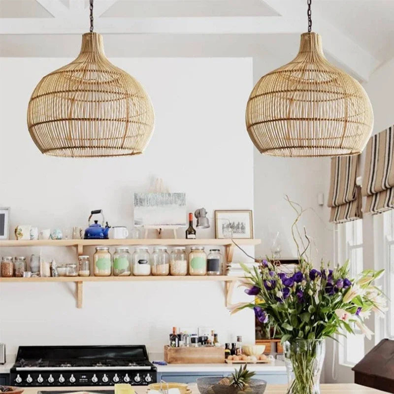 Retro woven rattan pendant light – view 3