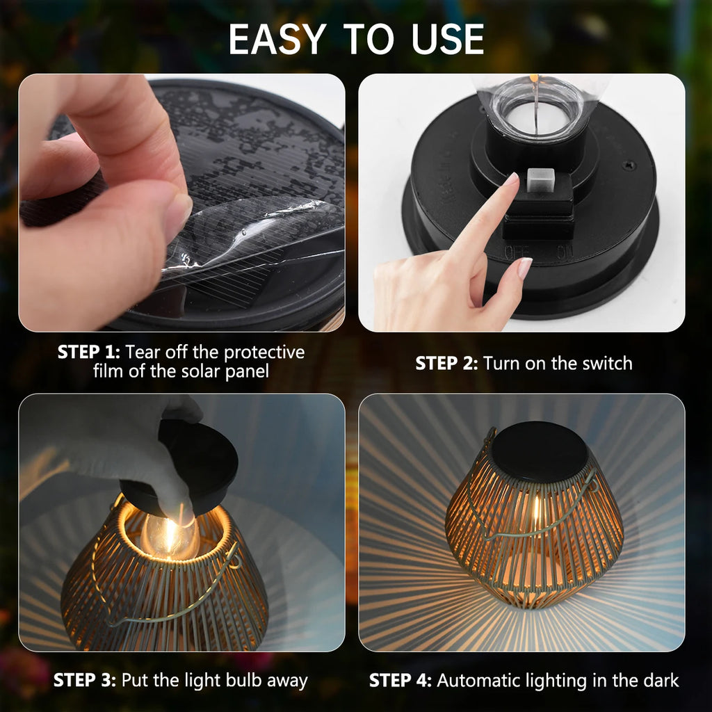 Lanterne solaire Luciole effet rotin