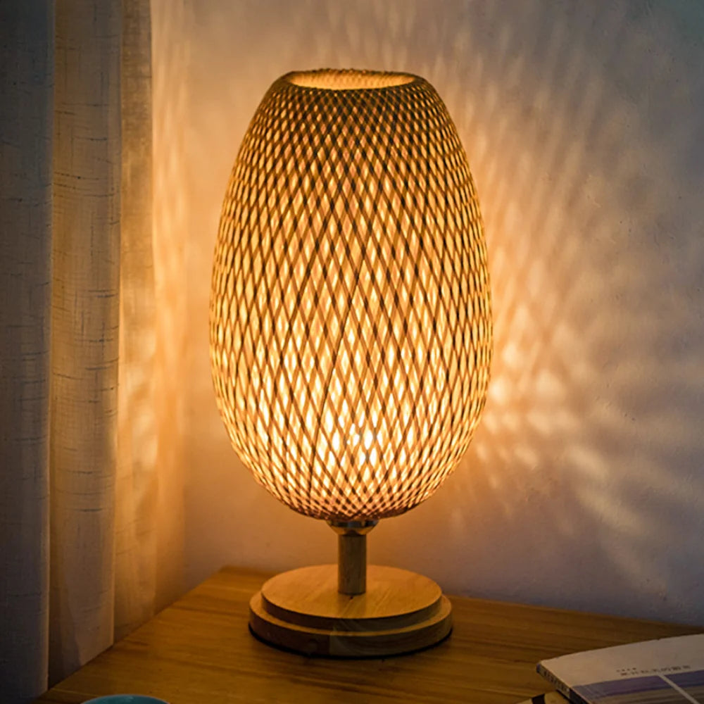 Lanterne woven bamboo bedside table lamp – view 3