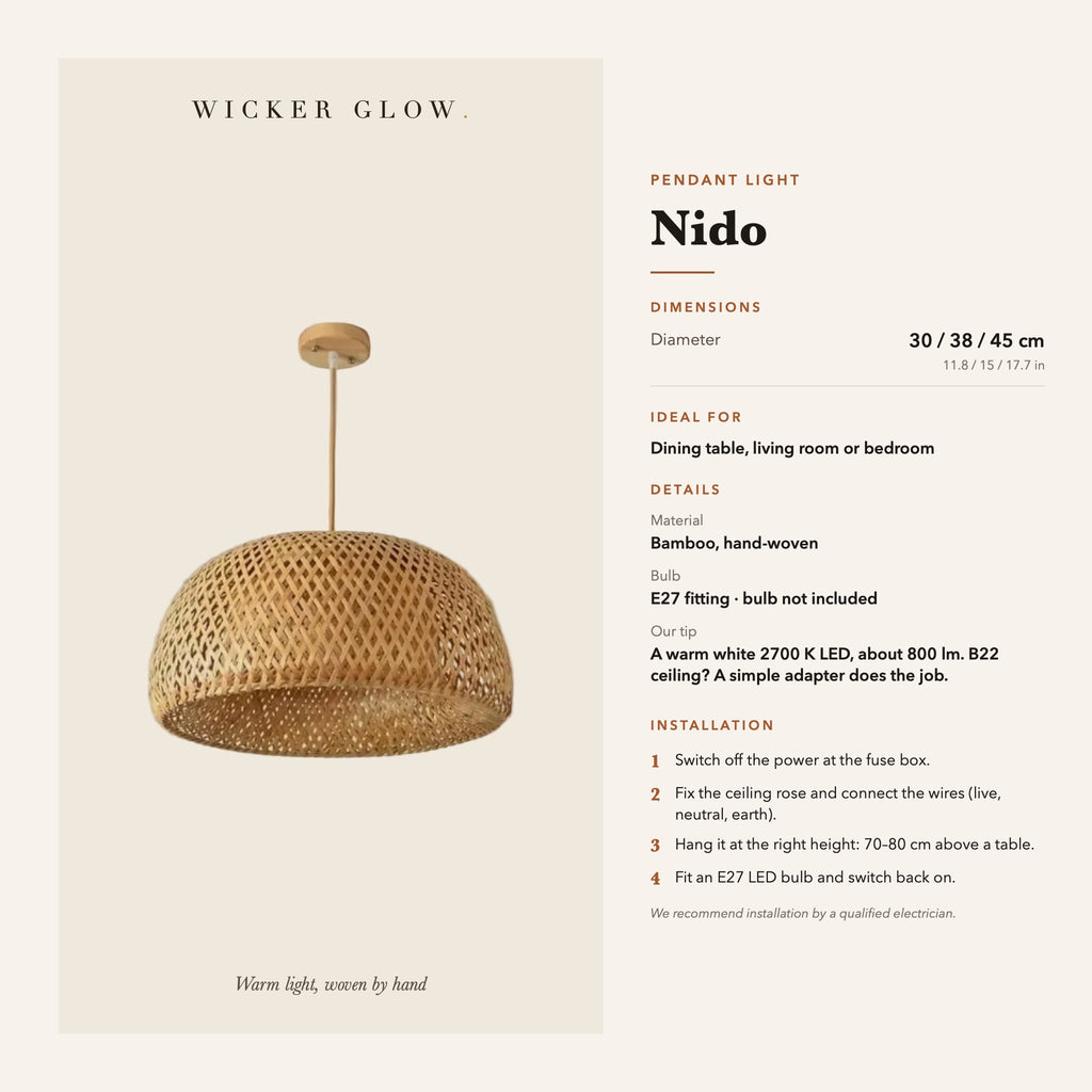 Nido pendant light dimensions and installation guide – Maison Liane