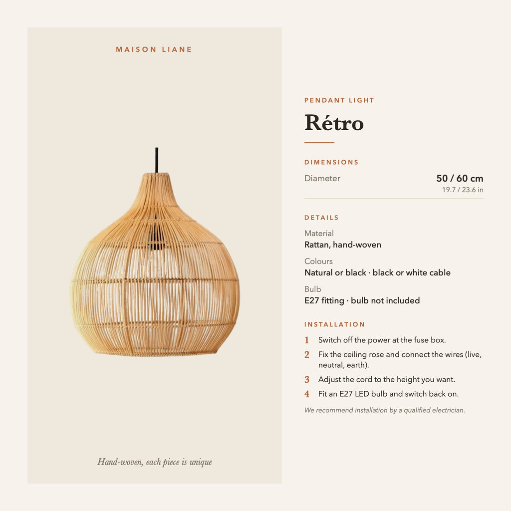 Retro pendant light dimensions and installation guide – Maison Liane