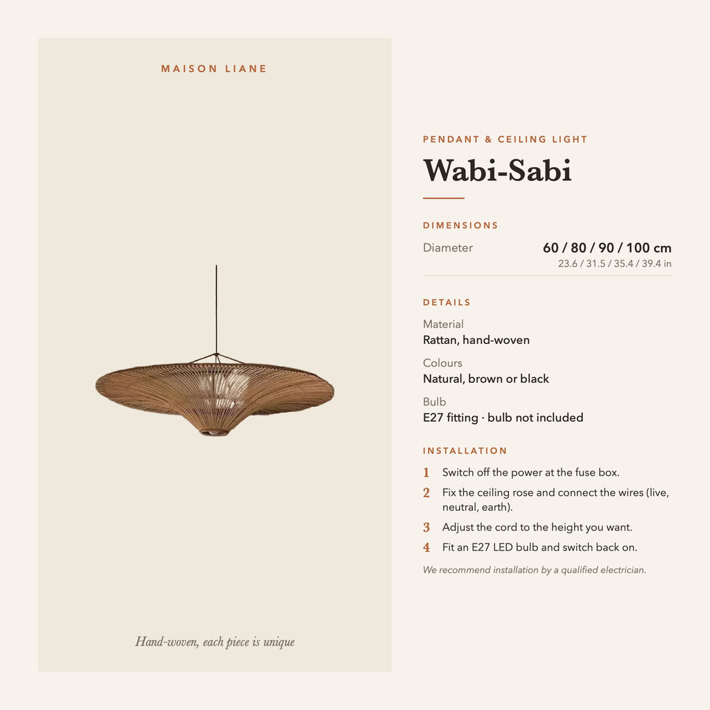 Wabi-Sabi pendant light dimensions and installation guide – Maison Liane