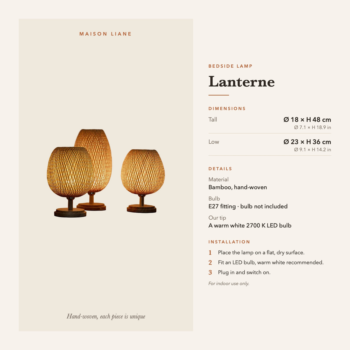 Lanterne bedside lamp dimensions and instructions – Maison Liane