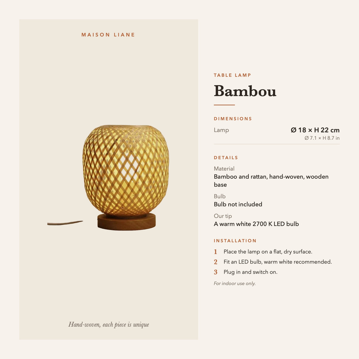 Bambou table lamp dimensions and instructions – Maison Liane