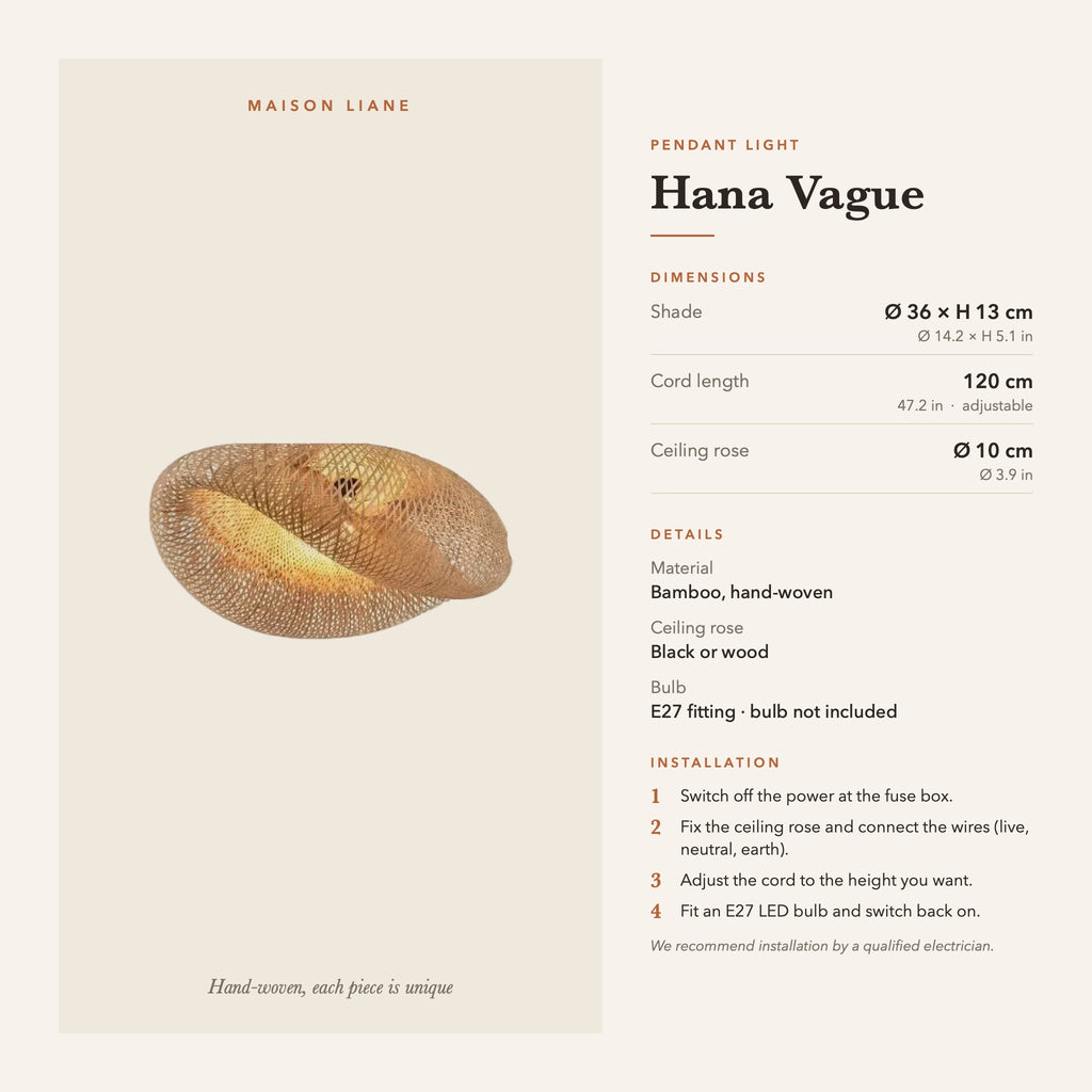 Hana Vague pendant light dimensions and installation guide – Maison Liane