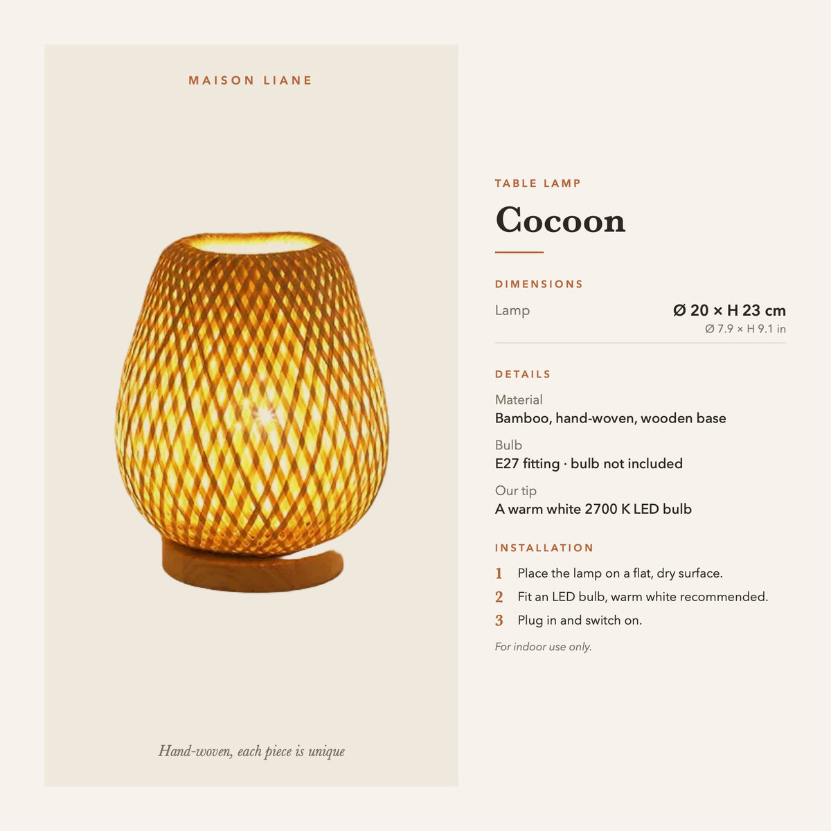 Cocoon table lamp dimensions and instructions – Maison Liane